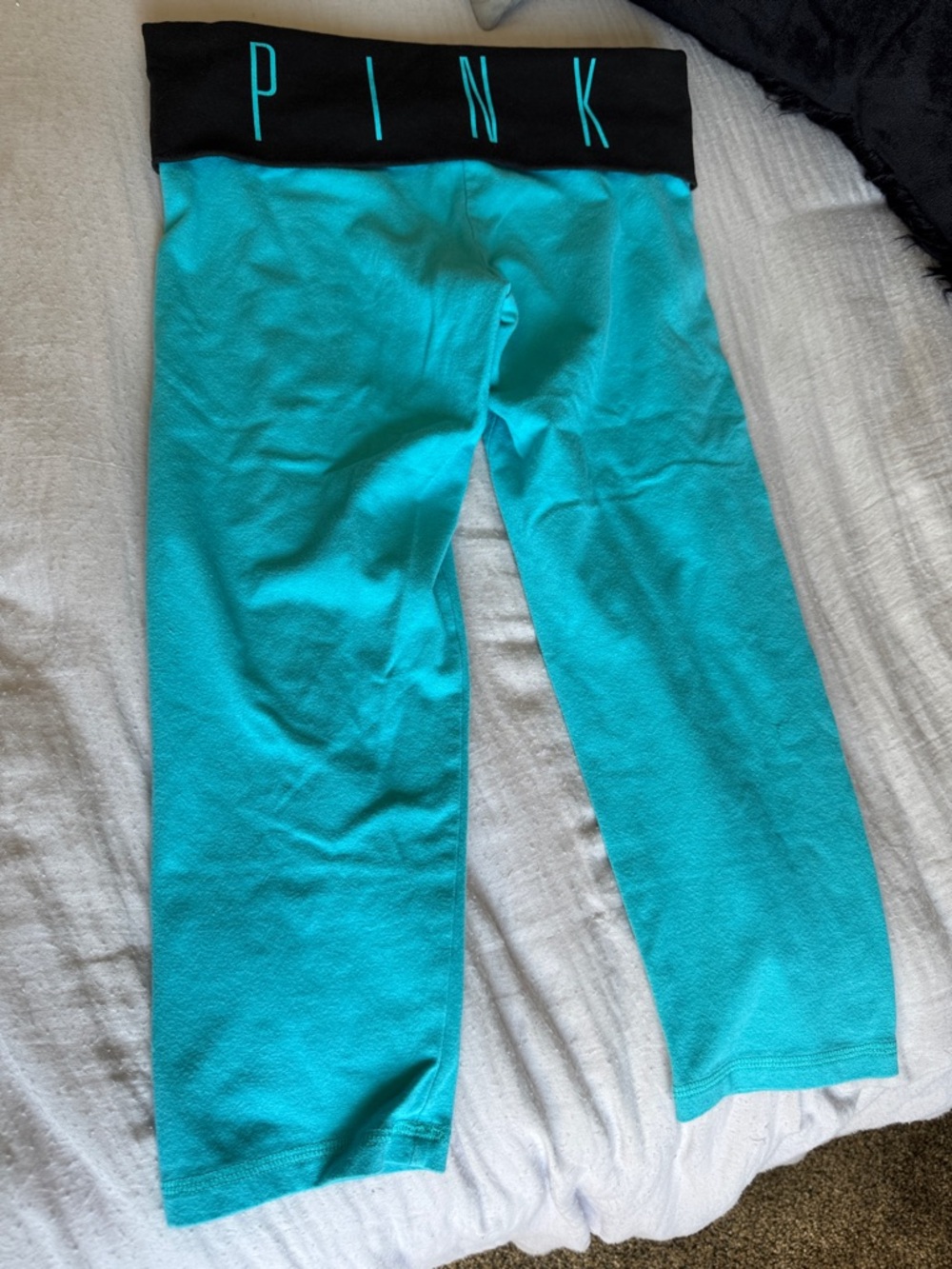 Victoria's Secret PINK Teal and Black Yoga Leggings with fold down Waistband